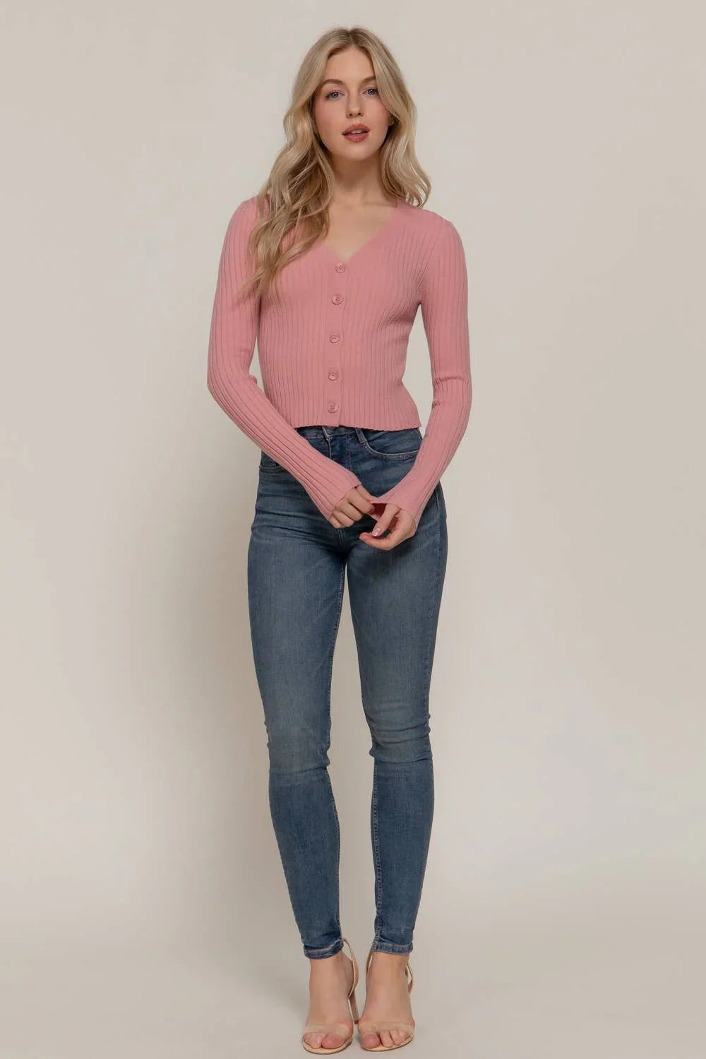 Women's Sweaters - Long Sleeve V-neck Fitted Sweater Cardigan - - Cultured Cloths Apparel