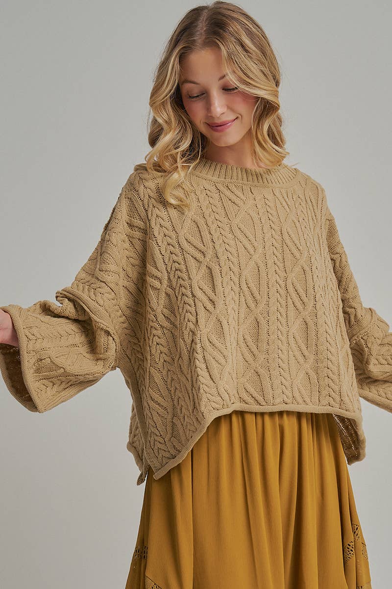 OVERSIZED CABLE KNIT CASUAL BOHO FALL SWEATERTOP