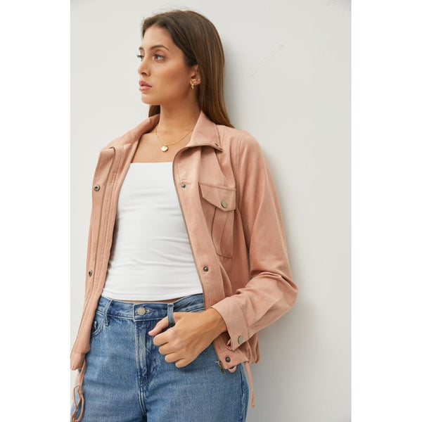 Outerwear - Cropped Utility Zipper Safari Jacket - Dusty Apricot - Cultured Cloths Apparel