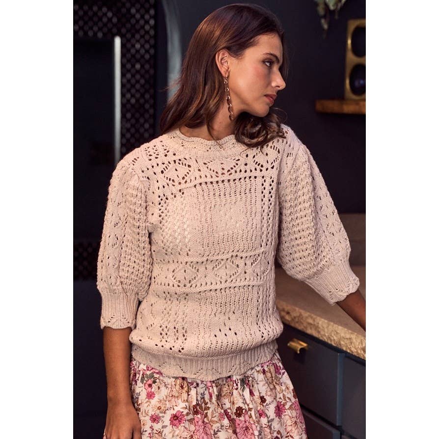 Women's Short Sleeve - Poetic Crochet Bloom Lace Detail Pullover - - Cultured Cloths Apparel