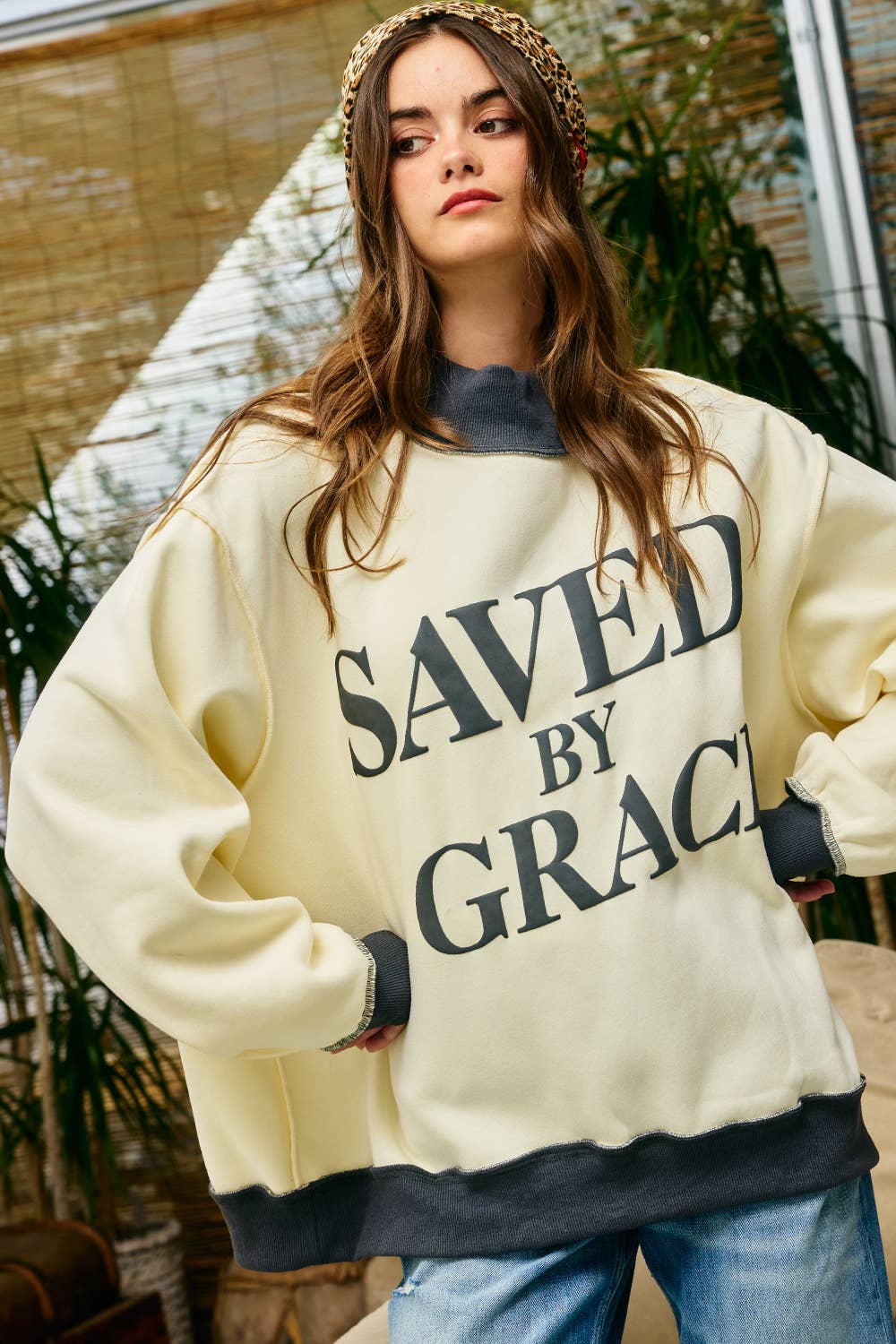 Saved by Grace Puff Print Sweatshirt