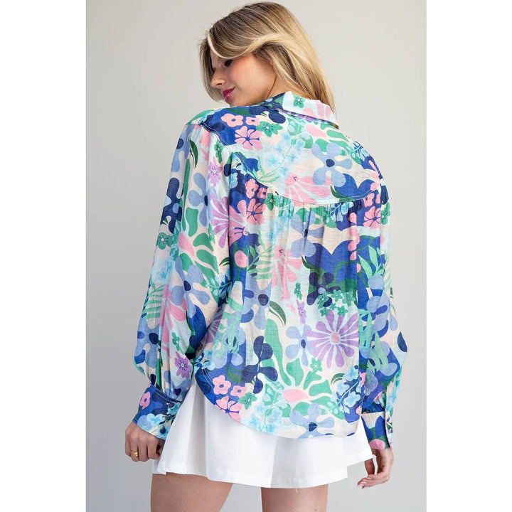 Blue Floral Print Blouse