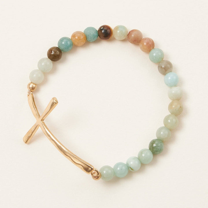 Accessories, Bracelets - Natural Stone Cross Stretch Bracelet - - Cultured Cloths Apparel