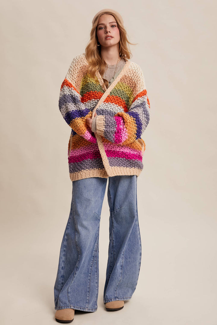 Women's Sweaters - Rainbow Hand-Crochet Open Cardigan - - Cultured Cloths Apparel