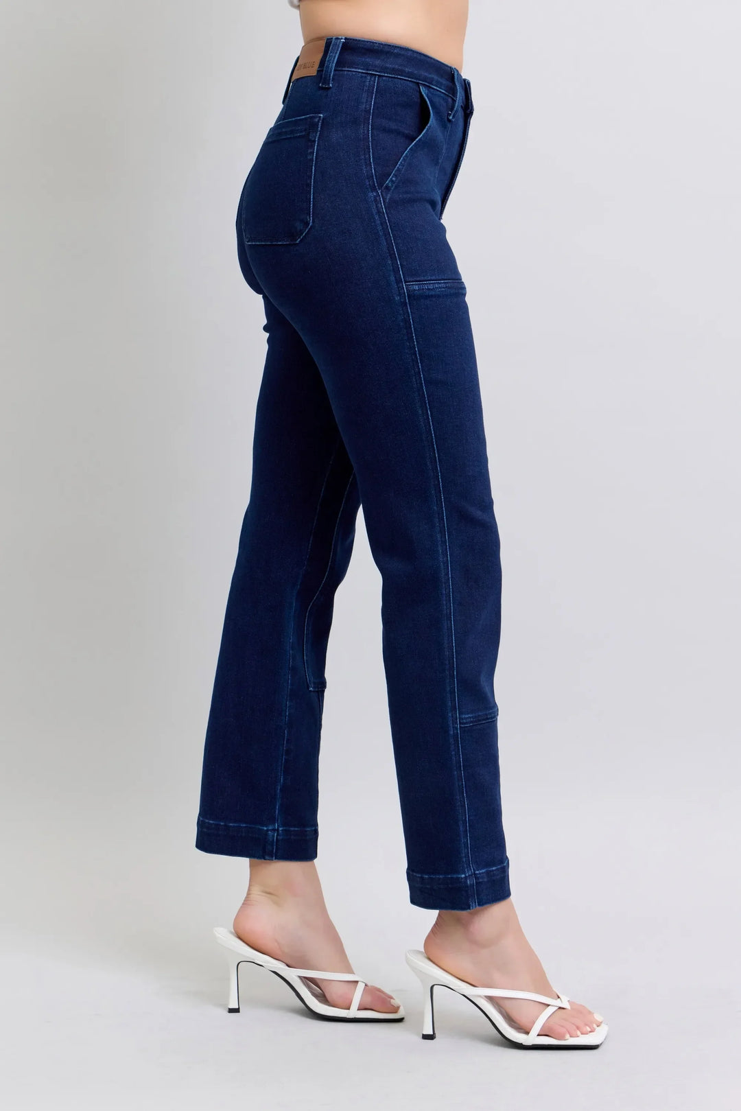Denim - Judy Blue Full Size Hw Work Wear Knee Patch Straight Jeans Plus Size - - Cultured Cloths Apparel