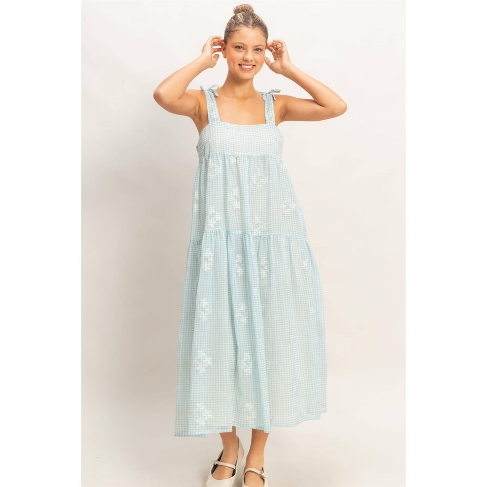Dresses - Tiered Gingham Dress With Embroidery - - Cultured Cloths Apparel