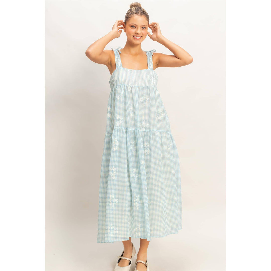 Dresses - Tiered Gingham Dress With Embroidery - - Cultured Cloths Apparel