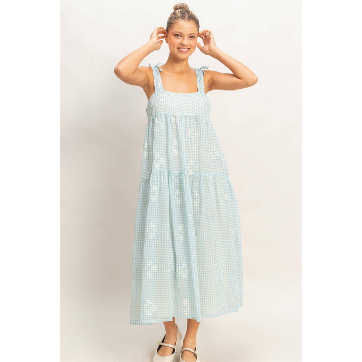 Dresses - Tiered Gingham Dress With Embroidery - - Cultured Cloths Apparel
