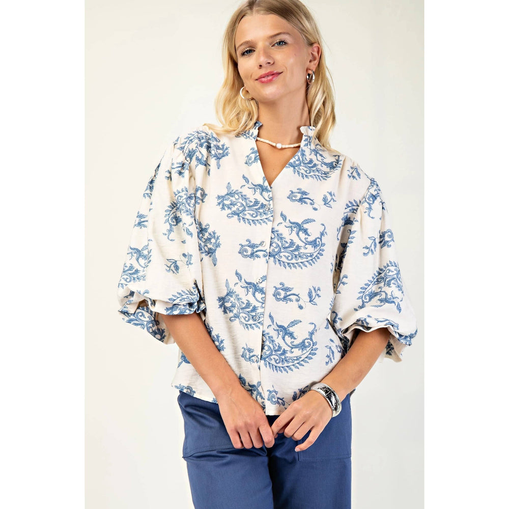 Women's 3/4 Sleeve - Balloon Sleeves Blouse - S - Cultured Cloths Apparel