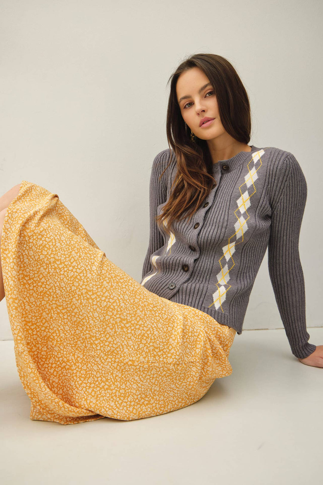 PRINT MIDI SKIRT WITH ELASTIC WAISTBAND