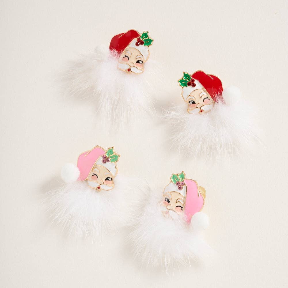Accessories, Earrings - Santa Claus Face with Fur Beard Post Earrings - - Cultured Cloths Apparel
