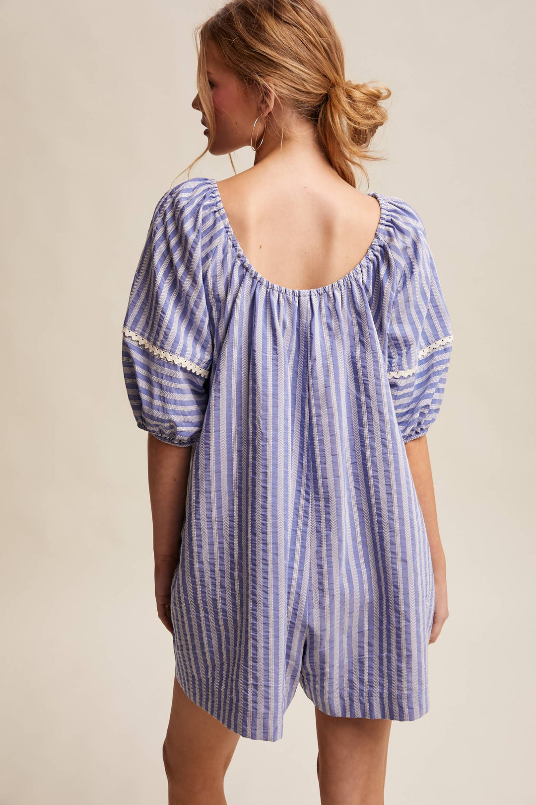 Romper - Striped Puff Sleeve Romper - - Cultured Cloths Apparel