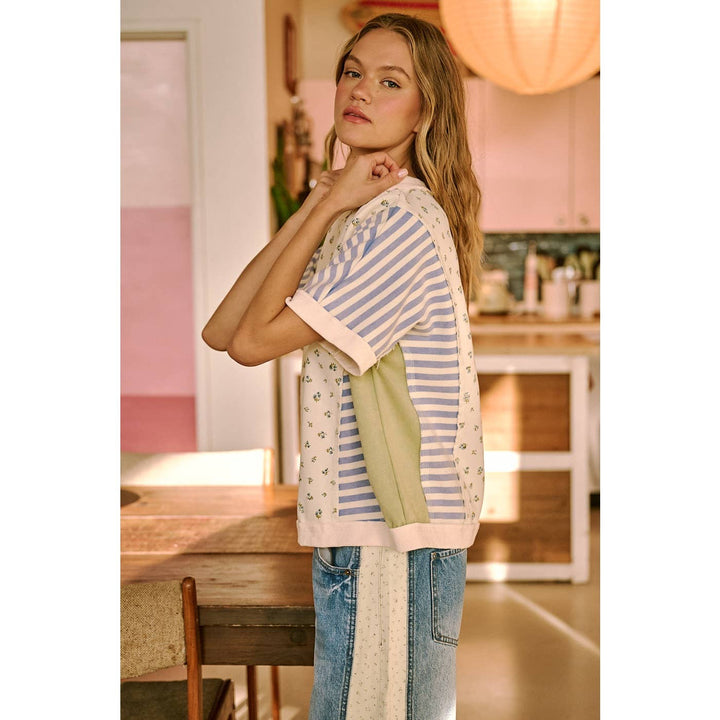 Women's Short Sleeve - PATCHWORK COLOR BLOCK SHORT SLEEVE TOP - - Cultured Cloths Apparel