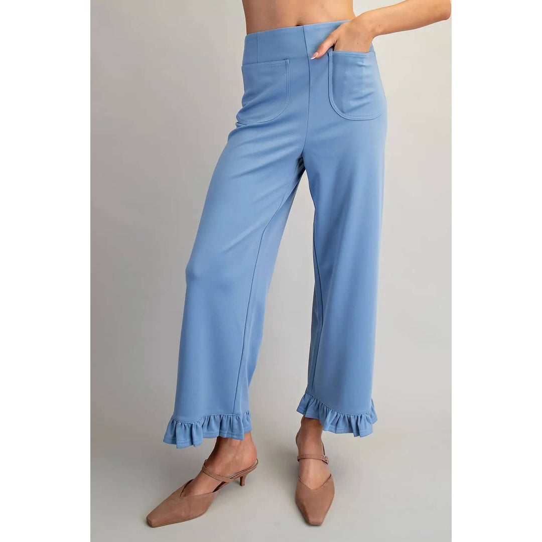 Pants - Straight Leg Ruffled Hem Pants - - Cultured Cloths Apparel