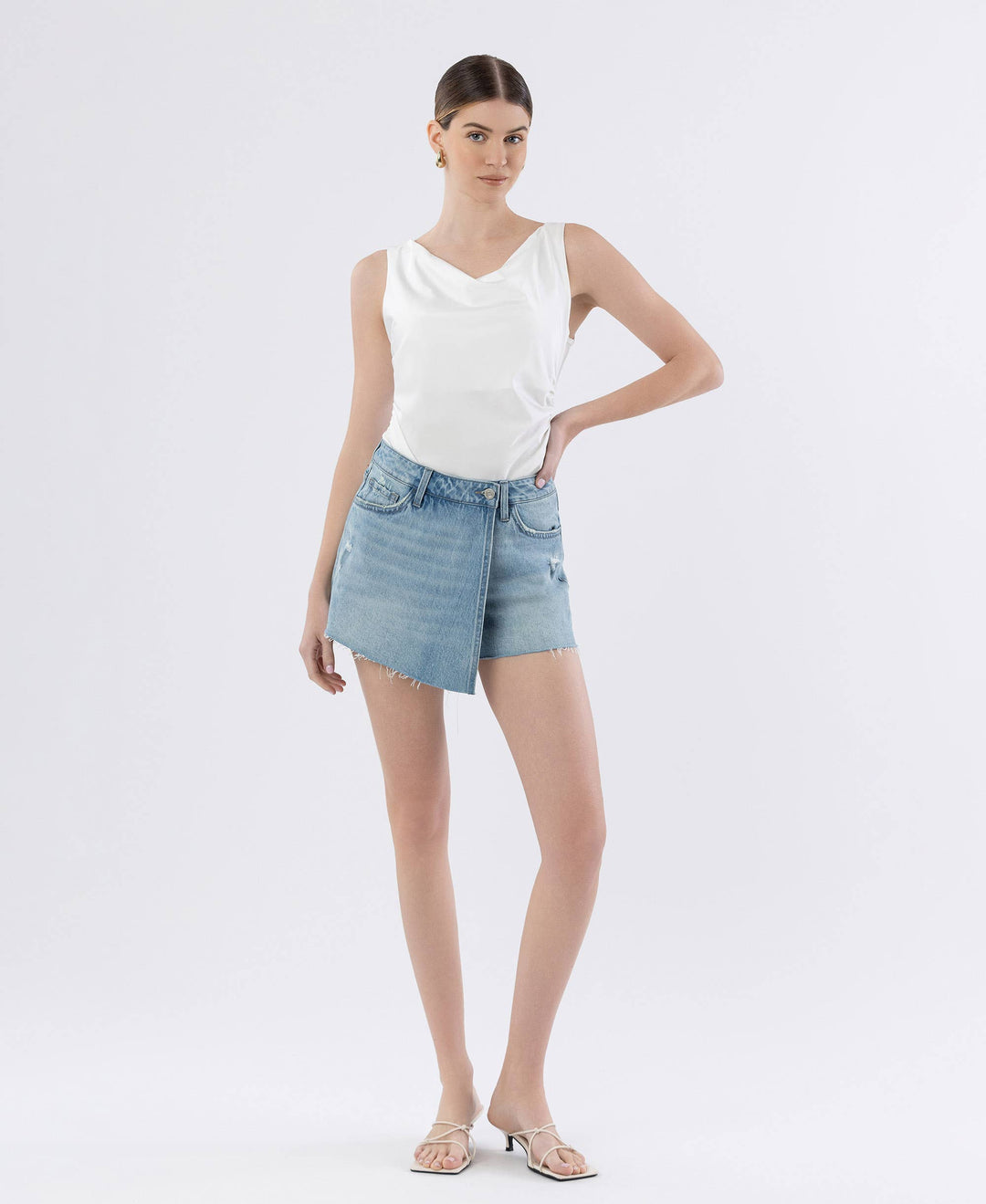 - HIGH RISE RAW HEM DENIM SKORT T6825 - - Cultured Cloths Apparel