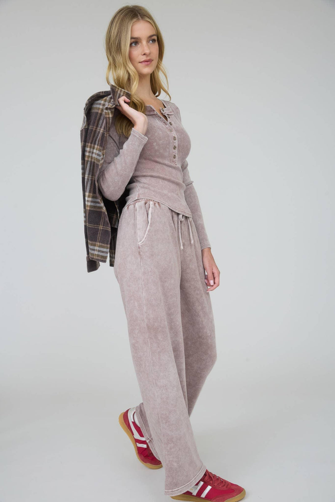 WASHED WIDE LEG DRAWSTRING LOUNGE PANTS