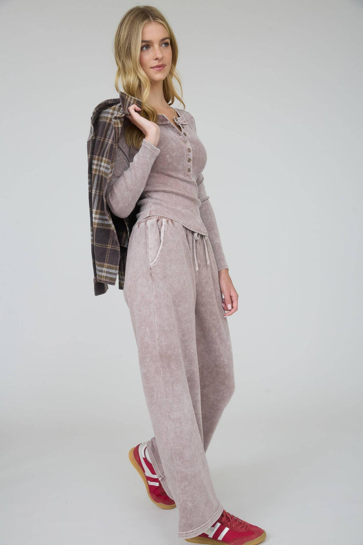 WASHED WIDE LEG DRAWSTRING LOUNGE PANTS