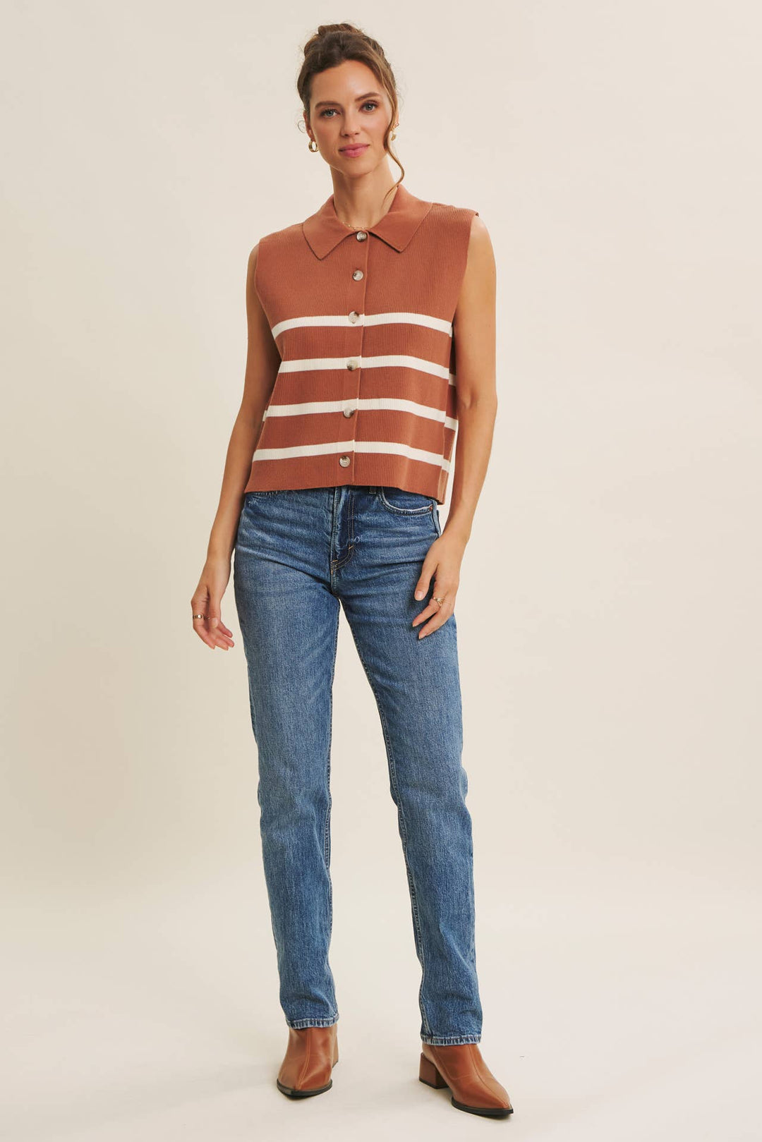 Women's Short Sleeve - ALL SEASON LAYERING VISCOSE RIB BUTTON-DOWN SWEATER VEST - - Cultured Cloths Apparel