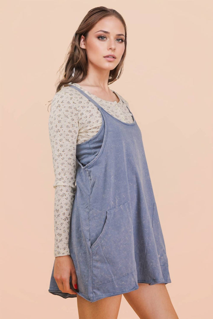 Dresses - Mineral Washed Knit Mini Dress with Shorts Inside - - Cultured Cloths Apparel