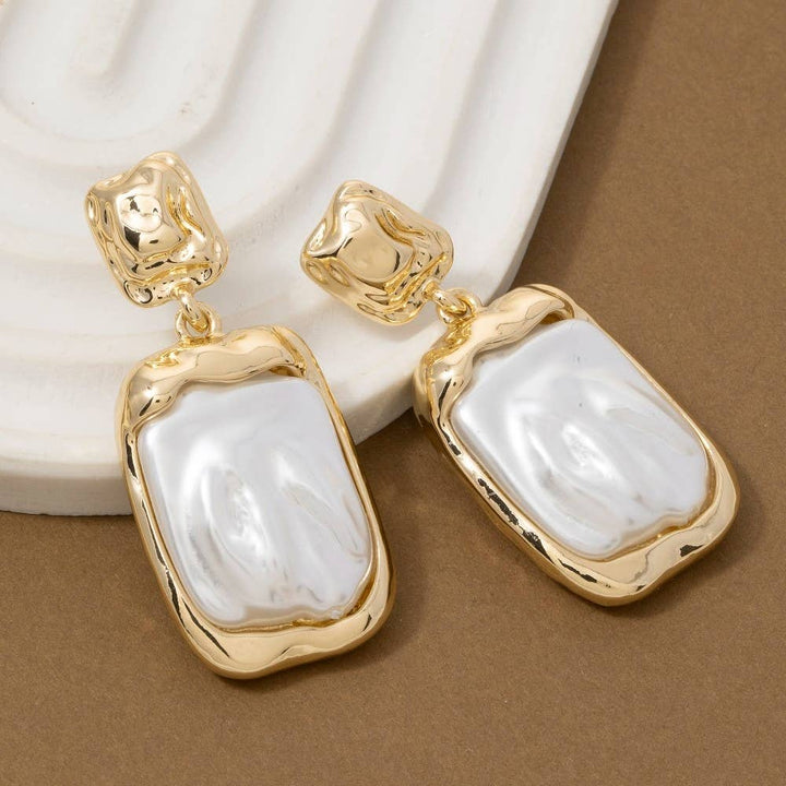 Accessories, Earrings - Metallic And Pearl Rectangle Stud Dangle Earrings - - Cultured Cloths Apparel