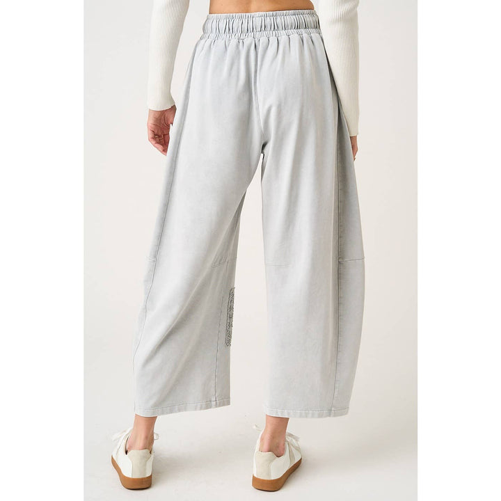 MINERAL WASH CROCHET PATCH BARREL LEG PANTS