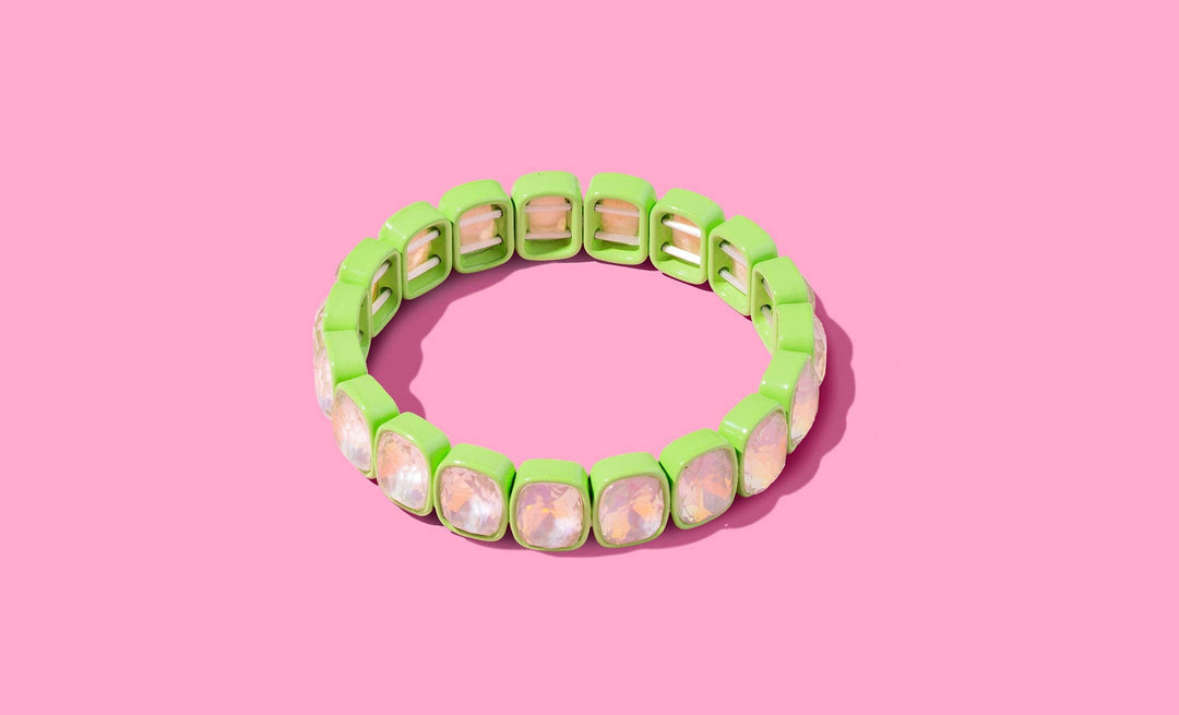 Accessories, Bracelets - Enamel Stretch Bracelet - Square Gems - Layla - Asst Colors - - Cultured Cloths Apparel