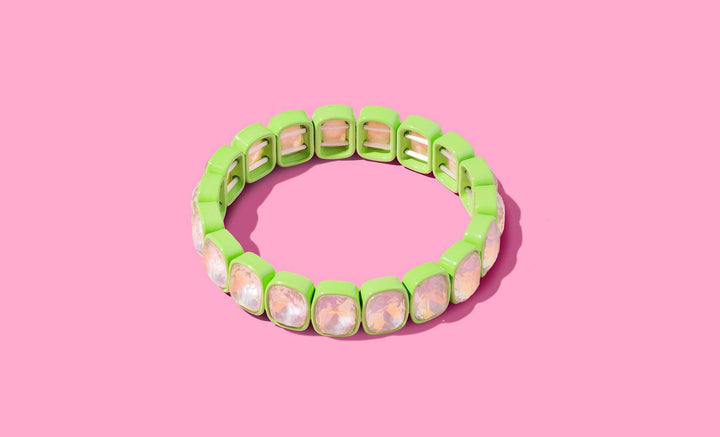 Accessories, Bracelets - Enamel Stretch Bracelet - Square Gems - Layla - Asst Colors - - Cultured Cloths Apparel