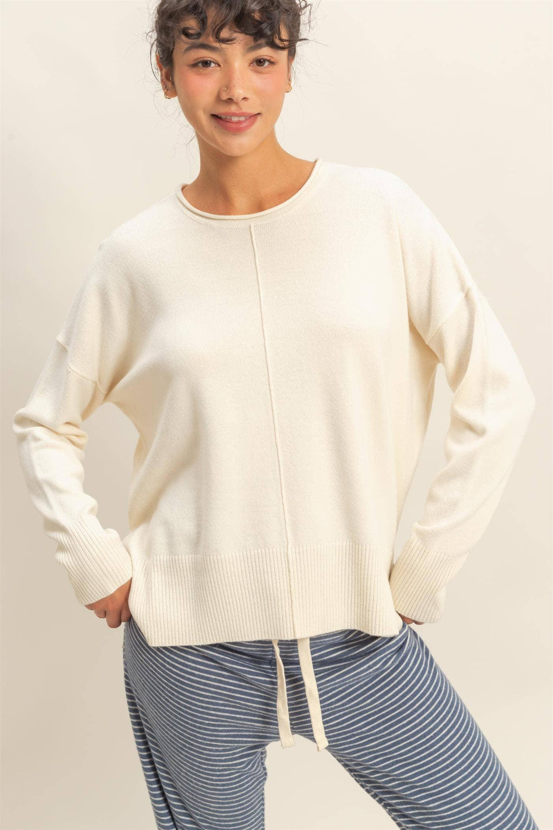 Women's Sweaters - Round Roll Neck Drop Shoulder Sweater - Small - Cultured Cloths Apparel
