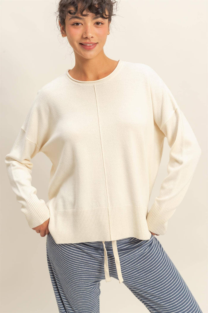 Women's Sweaters - Round Roll Neck Drop Shoulder Sweater - Small - Cultured Cloths Apparel