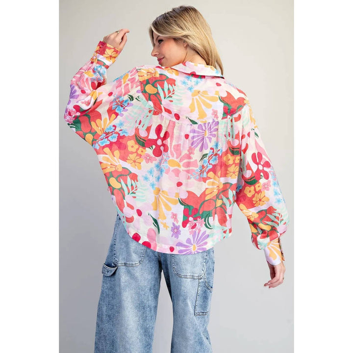 Blue Floral Print Blouse