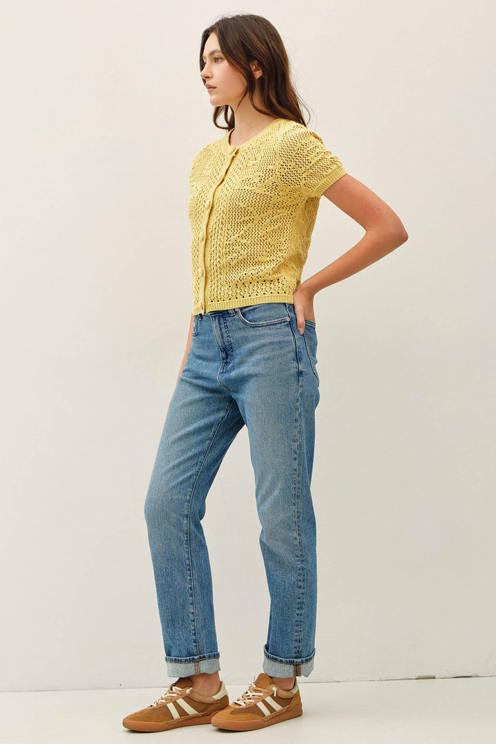 Women's Short Sleeve - PATTERNED CROCHET SHORT SLEEVE CROP CARDIGAN - - Cultured Cloths Apparel