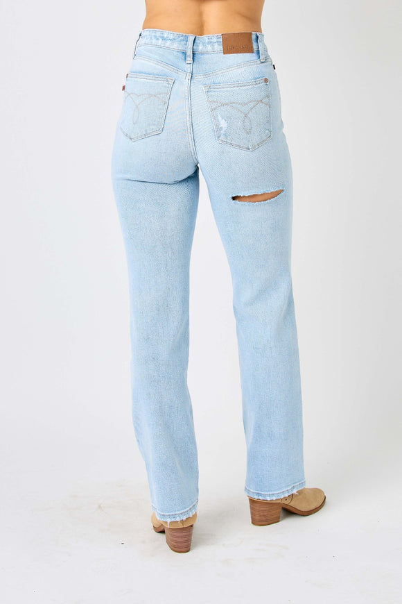 Denim - Judy Blue Full Size High Waist Distressed Straight Jeans -  - Cultured Cloths Apparel