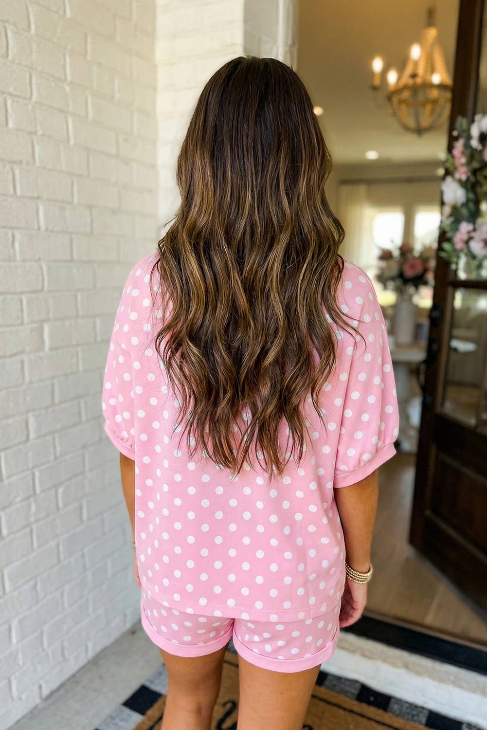 Polka Dot Print Top Drawstring Shorts Set (S-XL)