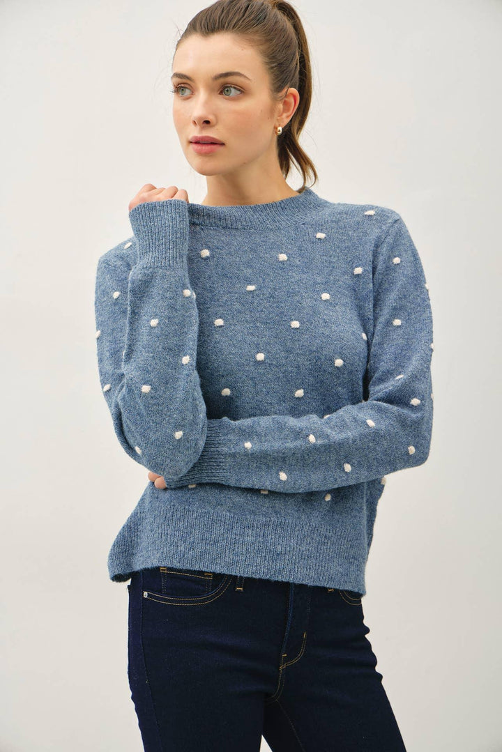 COZY DOTTED KNIT CREWNECK SWEATER