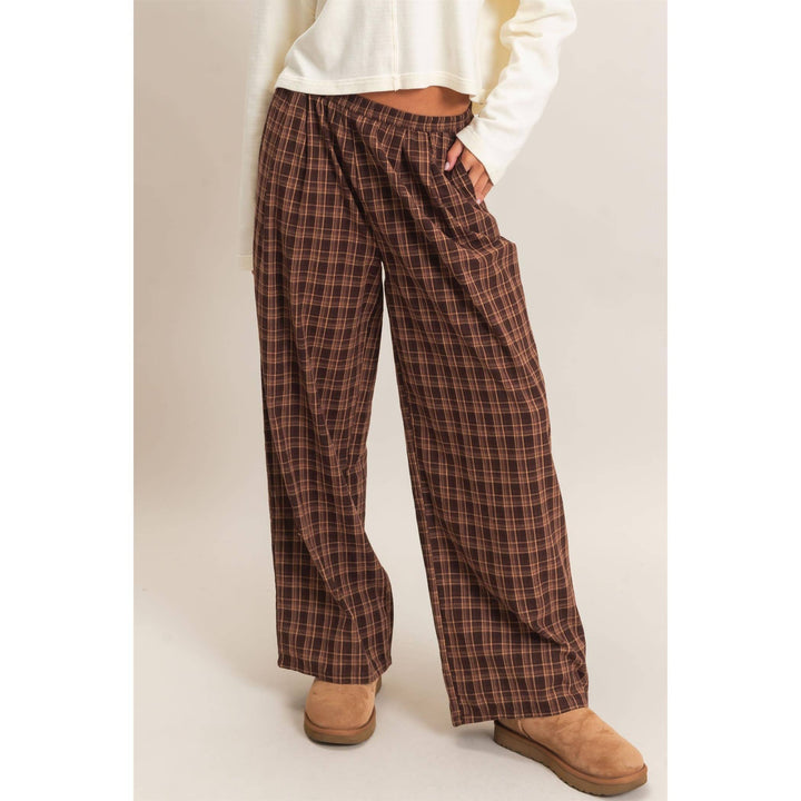 Elastic Waist Plaid Pants