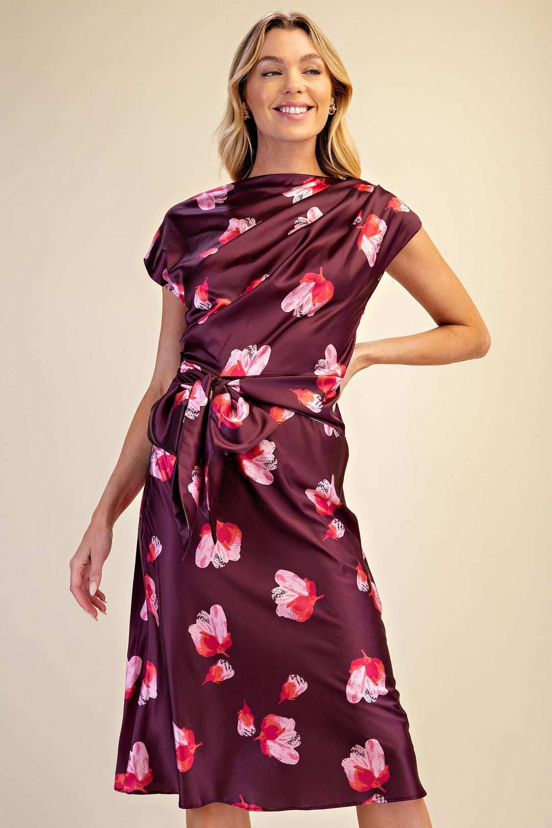 Floral Asymmetrical Neck Midi Dress