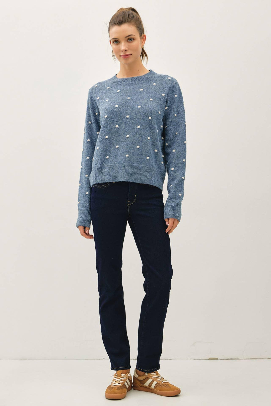 COZY DOTTED KNIT CREWNECK SWEATER