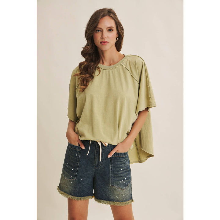 Women's Short Sleeve - EASY DRAPE MINERAL-WASHED PONCHO-LIKE COTTON JERSEY TOP - - Cultured Cloths Apparel