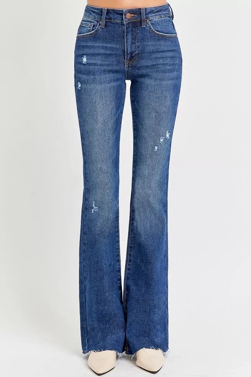 Denim - RISEN Full Size Distressed Mid Rise Flare Jeans Plus Size - - Cultured Cloths Apparel