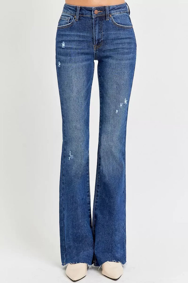 Denim - RISEN Full Size Distressed Mid Rise Flare Jeans Plus Size - - Cultured Cloths Apparel