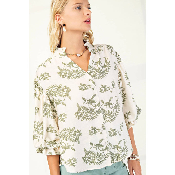 Women's 3/4 Sleeve - Balloon Sleeves Blouse - - Cultured Cloths Apparel