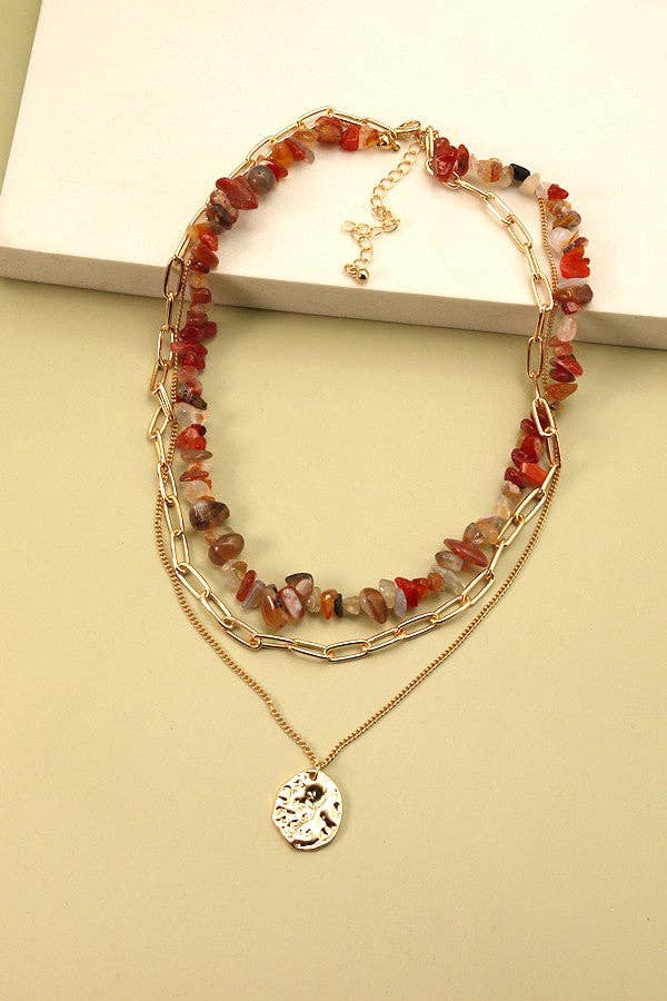Accessories, Necklaces - NATURAL STONE LAYER NECKLACE | 25N370 - TOPAZ - Cultured Cloths Apparel