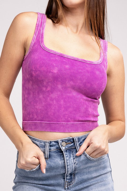  - 2 Way Neckline Washed Ribbed Cropped Tank Top - LT PLUM - Cultured Cloths Apparel