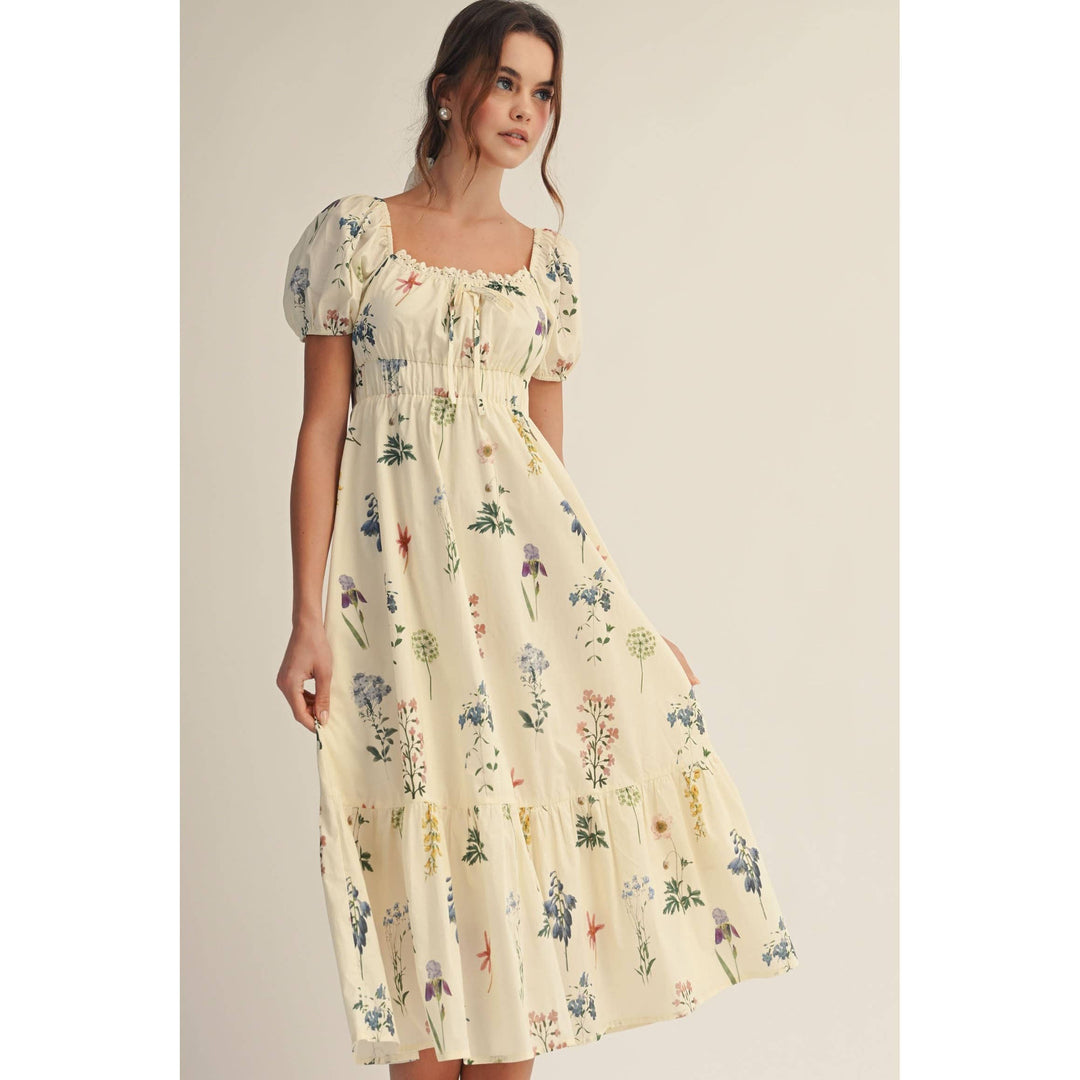 Dresses - Romantic Floral Puff Sleeve Maxi Dress - - Cultured Cloths Apparel