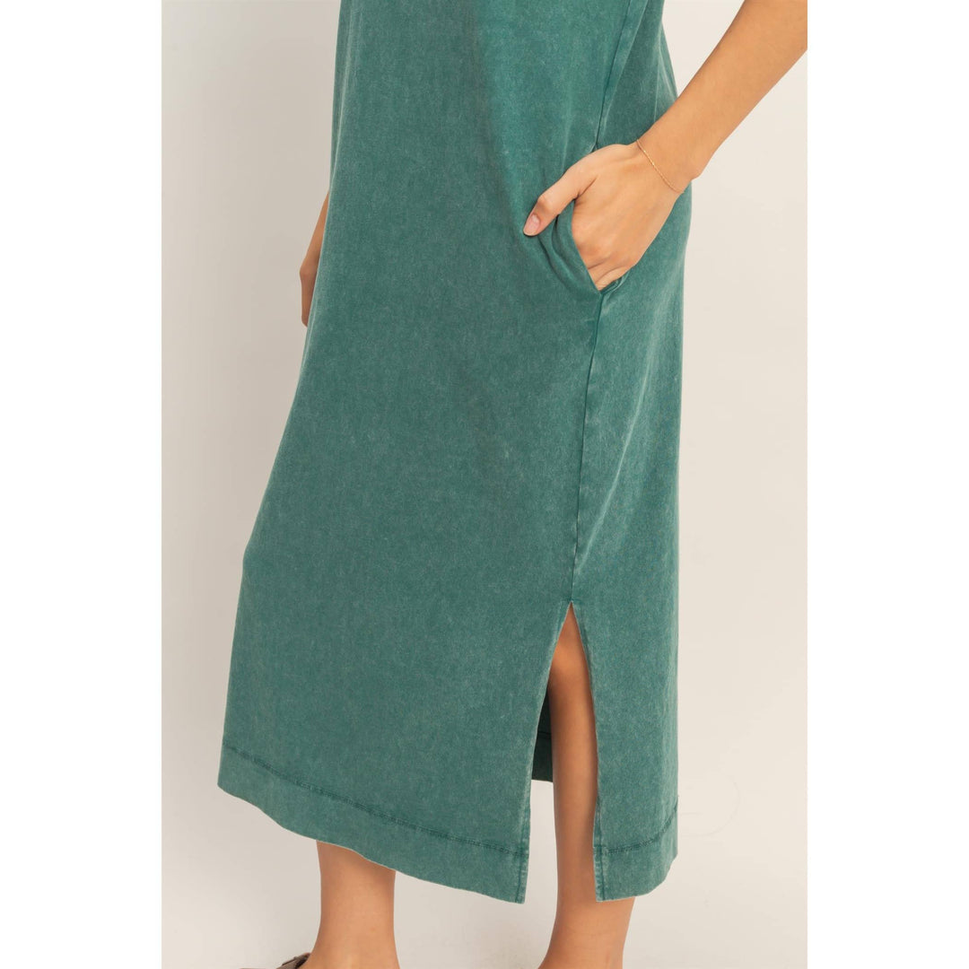 Chocolate Mineral Wash Cap Sleeve Midi Dress