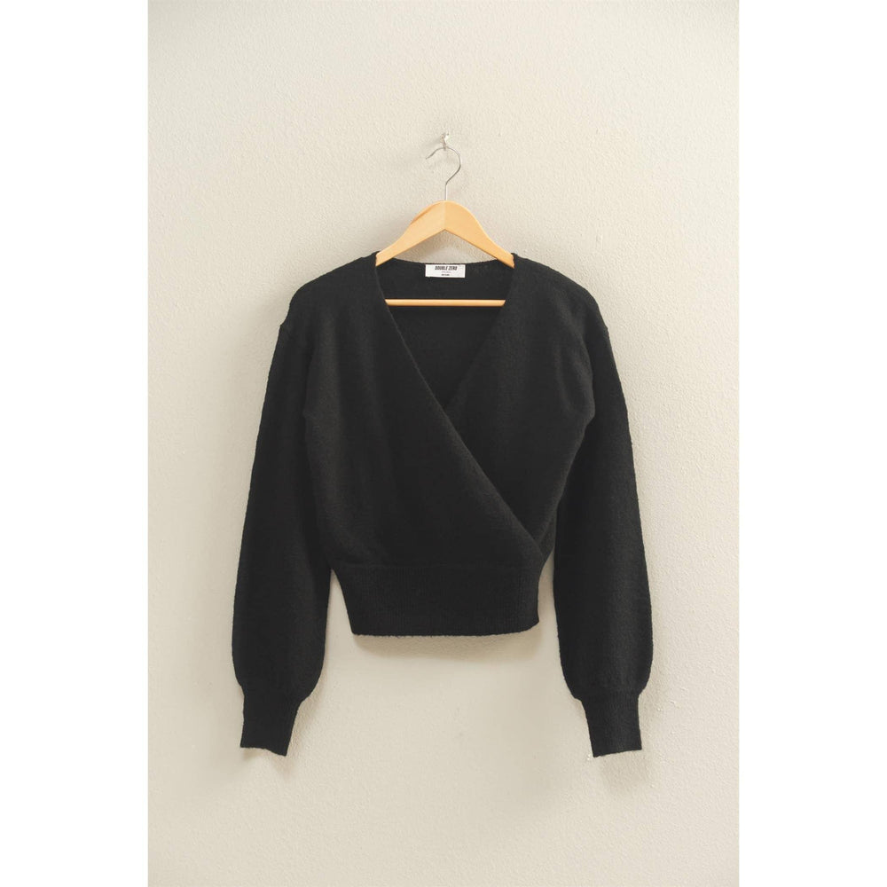 Women's Sweaters - Surplice V Neck Sweater - BLACK - Cultured Cloths Apparel
