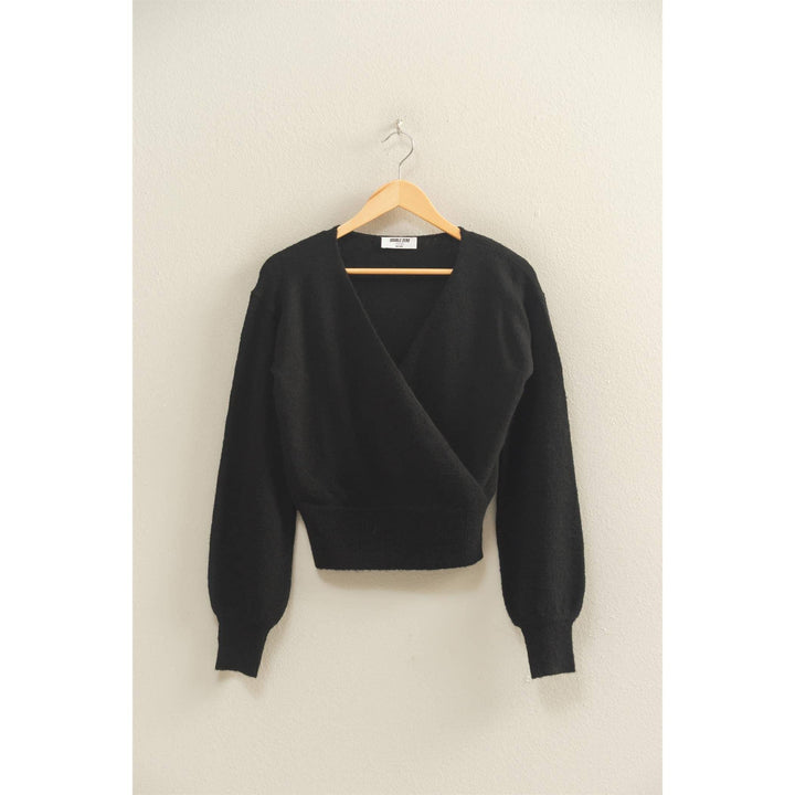 Women's Sweaters - Surplice V Neck Sweater - BLACK - Cultured Cloths Apparel