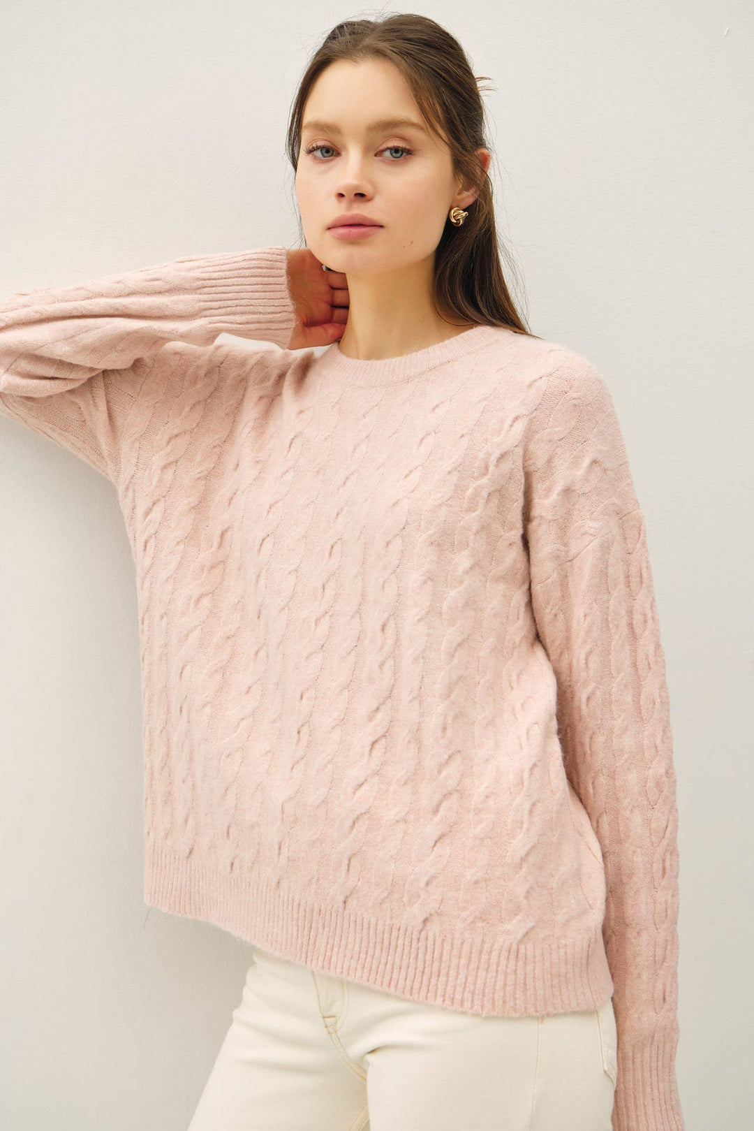 Women's Sweaters - ULTRA SOFT CABLE KNIT CREWNECK SWEATER TOP - - Cultured Cloths Apparel