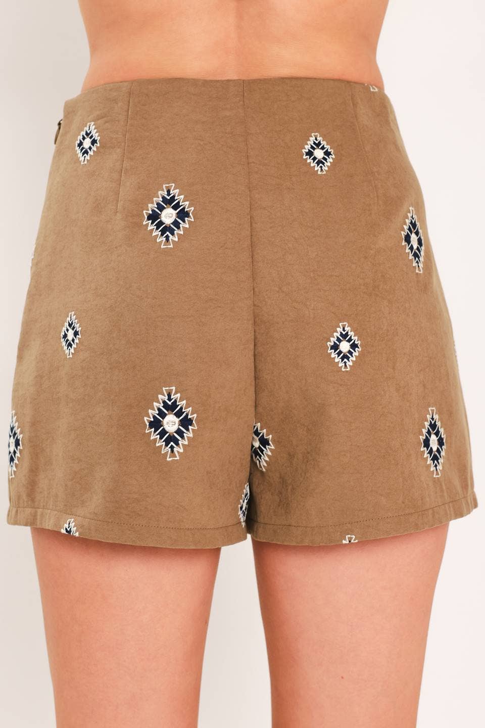 embroidered faux suede skort