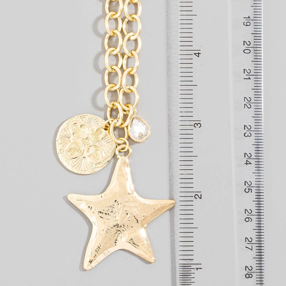 Accessories, Necklaces - Star And Coin Pendant Oval Chain Necklace - - Cultured Cloths Apparel